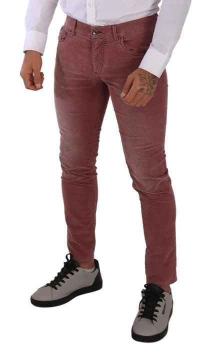 Shop Dolce & Gabbana Pink Corduroy Cotton Skinny Men Denim Men's Jeans