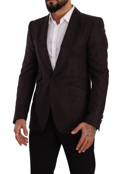 Dolce & Gabbana Purple Jacquard Single Breasted Sicilia Blazer In Bordeaux