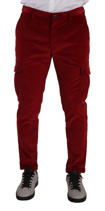 Shop Dolce & Gabbana Red Corduroy Cotton Cargo Skinny Trouser Men's Pants