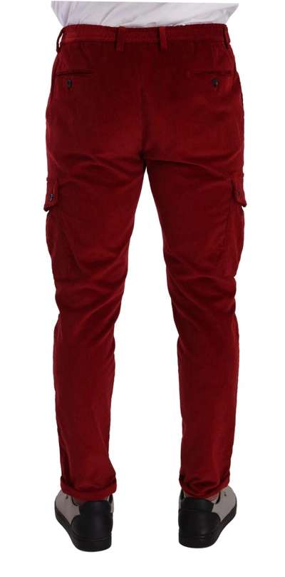 Shop Dolce & Gabbana Red Corduroy Cotton Cargo Skinny Trouser Men's Pants