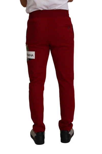 Shop Dolce & Gabbana Red Cotton Logo Patch Sweatmen's Jogging Men's Pants