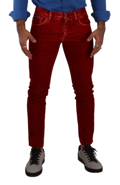 Shop Dolce & Gabbana Red Cotton Stretch Skinny Denim Trouser Men's Jeans