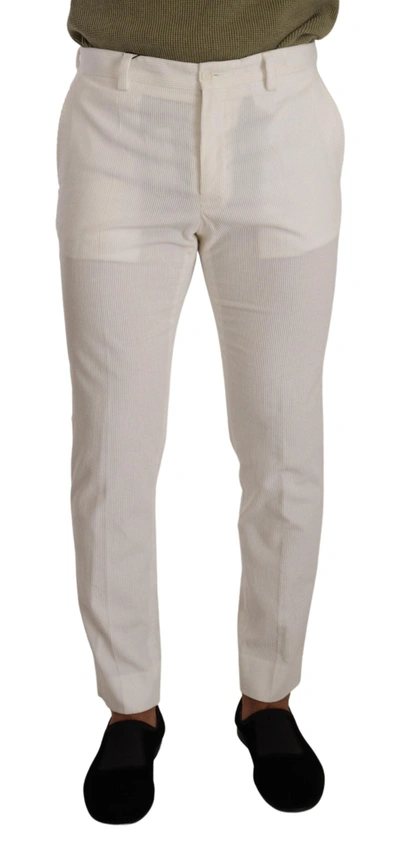Shop Dolce & Gabbana White Cotton Skinny Corduroy Trouser Men's Pants