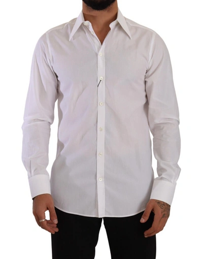 Shop Dolce & Gabbana Elegant White Cotton Dress Shirt - Slim Men's Fit