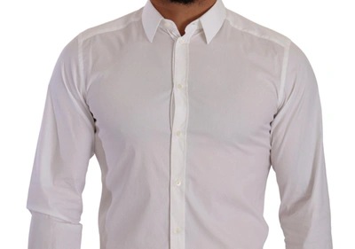 Shop Dolce & Gabbana White Gold Cotton Slim Fit Dress Formal Men's Shirt