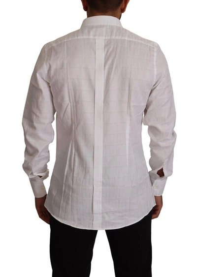 Dolce & Gabbana White Gold Cotton Slim Fit Dress Formal Shirt In White