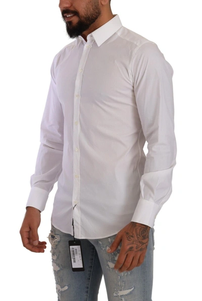 Shop Dolce & Gabbana White Gold Cotton Slim Fit Dress Formal Men's Shirt