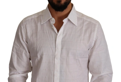 Dolce & Gabbana White Gold Cotton Slim Fit Dress Formal Shirt In White