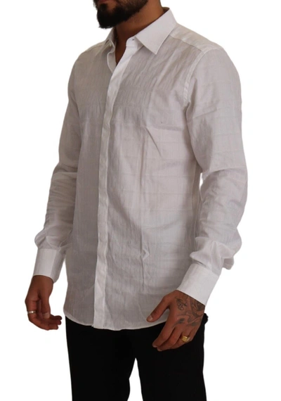 Dolce & Gabbana White Gold Cotton Slim Fit Dress Formal Shirt In White