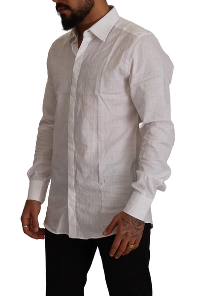 Dolce & Gabbana White Gold Cotton Slim Fit Dress Formal Shirt In White