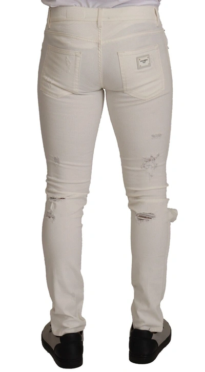 Shop Dolce & Gabbana Elegant White Skinny Denim Men's Jeans