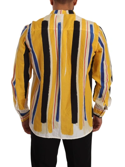 Shop Dolce & Gabbana Elegant Yellow Striped Henley Men's Shirt