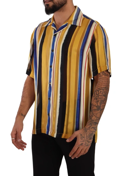 Shop Dolce & Gabbana Yellow Striped Silk-blend Men's Men's Shirt