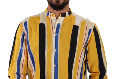 Shop Dolce & Gabbana Elegant Yellow Striped Henley Men's Shirt