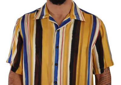 Shop Dolce & Gabbana Yellow Striped Silk-blend Men's Men's Shirt