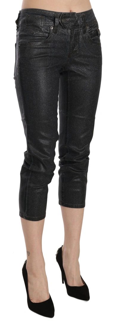 Shop John Galliano Black Washed Mid Waist Slim Leg Cropped Denim Women's Pants