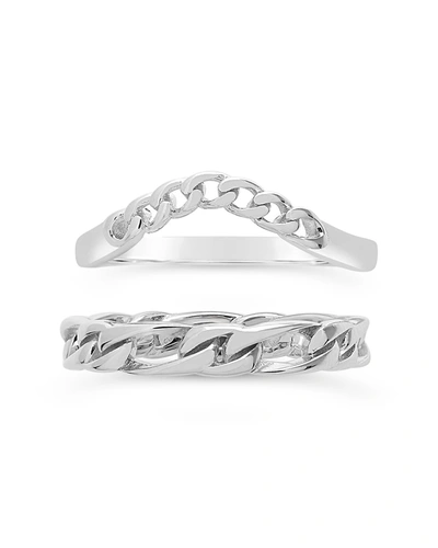 Shop Sterling Forever Sterling Silver Figaro & Curb Chain Link Ring Set