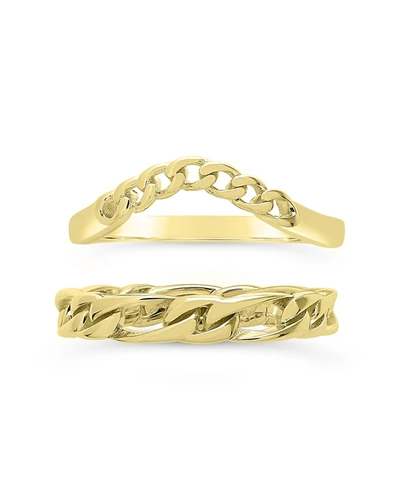Shop Sterling Forever Sterling Silver Figaro & Curb Chain Link Ring Set In Gold