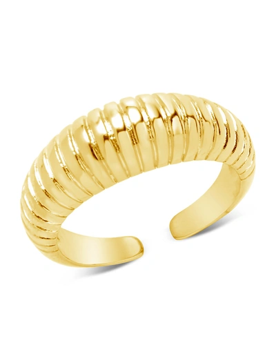 Sterling Forever Ribbed Open Bombe Ring In Gold