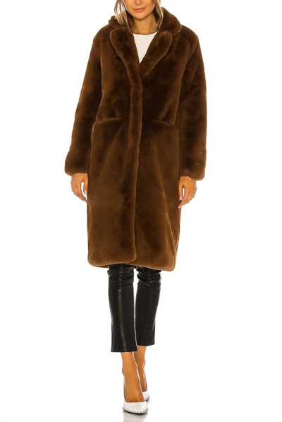 Shop Apparis Laure Faux Fur Coat In Chocolate In Gold