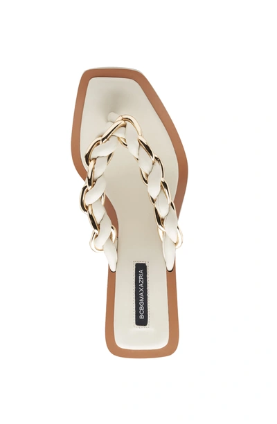 Shop Bcbgmaxazria Mistia Optic White Leather Braided Chain Sandal Heel In Gold