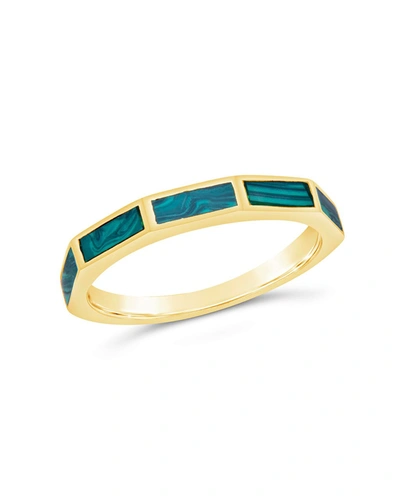 Shop Sterling Forever Malachite Baguette Eternity Band Ring In Gold
