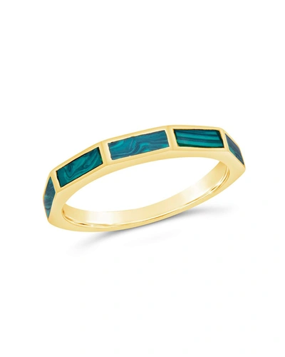 Sterling Forever Sterling Silver Malachite Baguette Eternity Band Ring In Gold