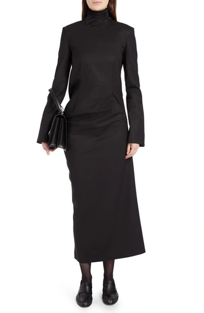 Shop The Row Lucienne Asymmetric Long Sleeve Double Face Wool Blend Midi Dress In Black