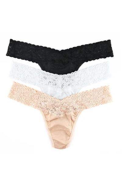 Shop Hanky Panky 3-pack Low Rise Thong In Black/  White/ Chai