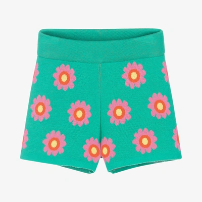 Shop Stella Mccartney Kids Girls Green Floral Cotton Knit Shorts