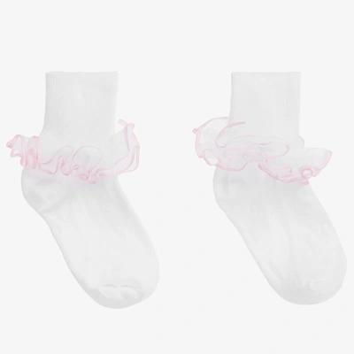Shop Pretty Originals Girls White & Pink Frilly Ankle Socks