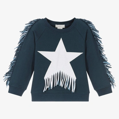 Shop Stella Mccartney Kids Girls Blue Star Fringe Sweatshirt