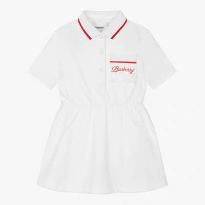 Shop Burberry Baby Girls White Logo Polo Dress