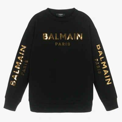 Shop Balmain Teen Black & Gold Logo Sweatshirt