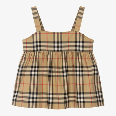 Shop Burberry Girls Beige Checked Blouse
