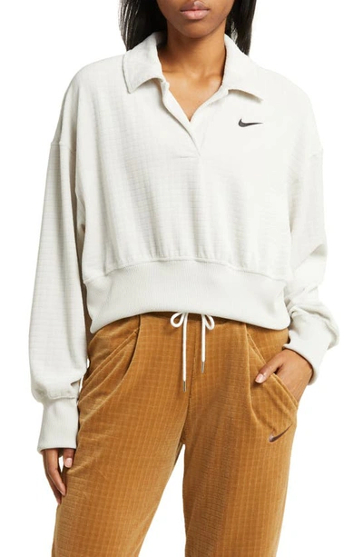Shop Nike Velour Polo Sweatshirt In Light Bone/ Black