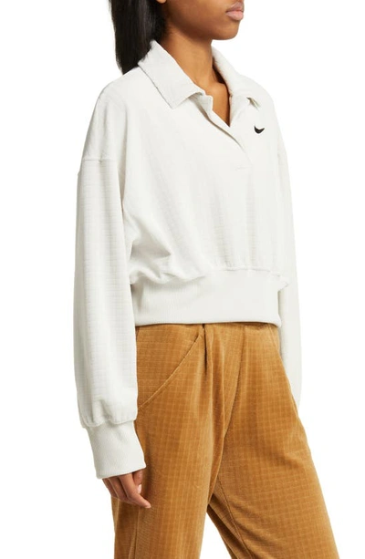 Shop Nike Velour Polo Sweatshirt In Light Bone/ Black