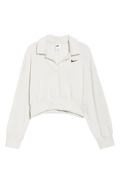 Shop Nike Velour Polo Sweatshirt In Light Bone/ Black