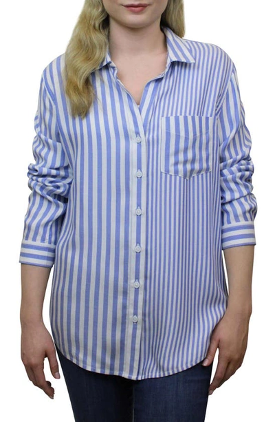 Shop Beachlunchlounge Hudson Mixed Stripe Button-up Shirt In Blue Moon