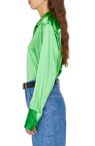 Shop Frame Stretch Silk Button-up Shirt In Bright Peridot