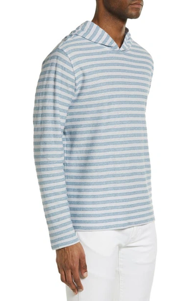 Shop Vince Stripe Cotton & Linen Hoodie In Halo Blue/ Smoke Blue