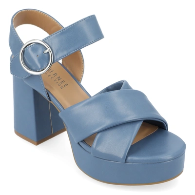 Journee Collection Akeely Block Heel Platform Sandal In Blue
