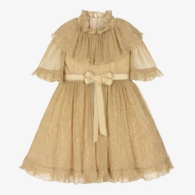 Shop Childrensalon Occasions Girls Sparkly Gold Plissé Dress