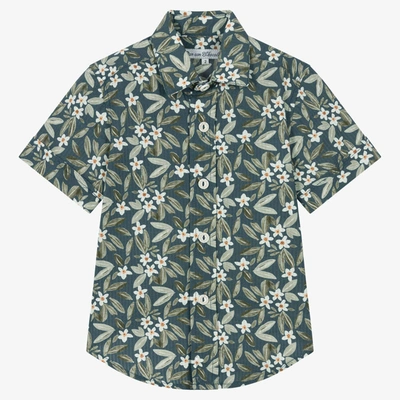 Shop Pan Con Chocolate Boys Blue Cotton Tropical Print Shirt