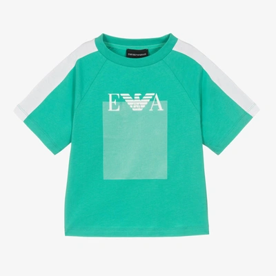 Shop Emporio Armani Boys Green Cotton Logo T-shirt