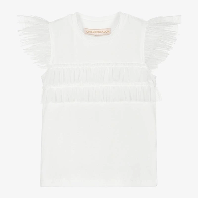 Shop Childrensalon Occasions Girls White Cotton & Tulle Frill T-shirt