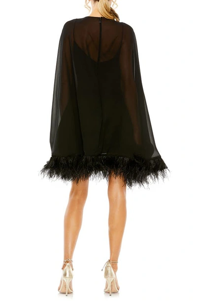Shop Mac Duggal Long Sleeve Feather Trim Trapeze Minidress In Black