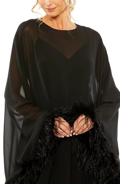 Shop Mac Duggal Long Sleeve Feather Trim Trapeze Minidress In Black