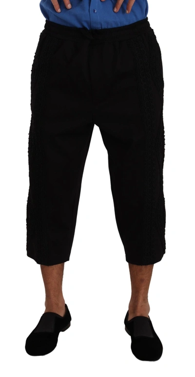 Shop Dolce & Gabbana Black Cotton Torero Cropped Short Trouser Men's Pants