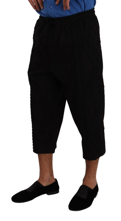 Shop Dolce & Gabbana Black Cotton Torero Cropped Short Trouser Men's Pants